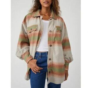 NWT Free People Women's Ruby Jacket Shacket in Marzipan Stripe Combo Size Small